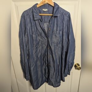 J. Jill Denim Womens 2X Shirt Button Down Long Sleeve Top Plus Size Blouse Blue